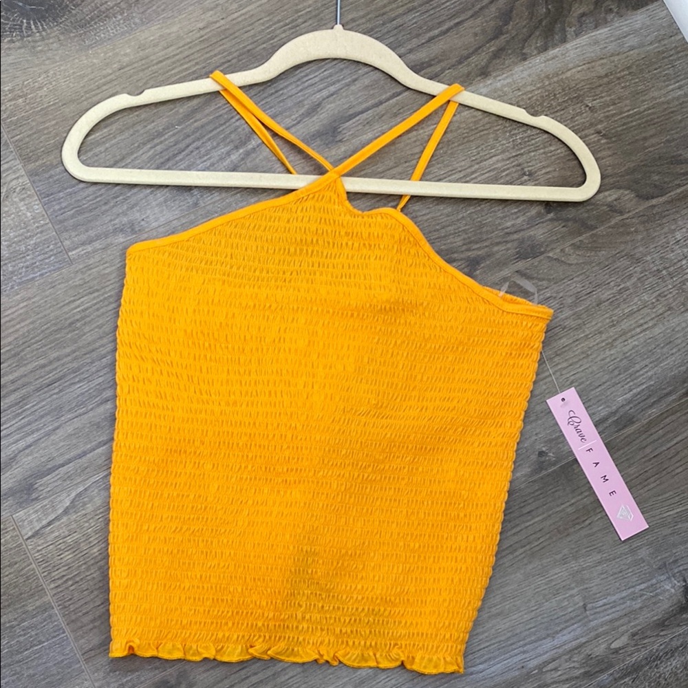 Crave Fame Orange Smocked Asymmetrical Camisole